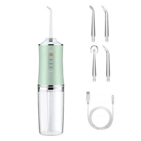 Іригатор для чищення зубів та порожнини рота oral irrigator з акумулятором та змінними насадками. колір: зелений 00014509 фото