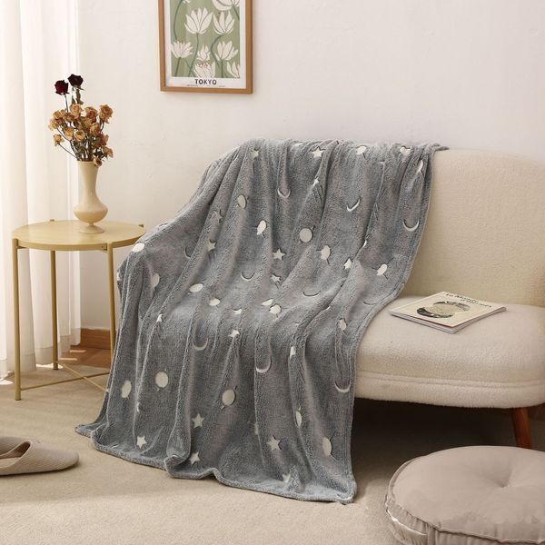 Светящийся в темноте плед плюшевое покрывало Blanket kids Magic Star 150х100 см флисовое одеяло. Цвет: серый 00012603 фото
