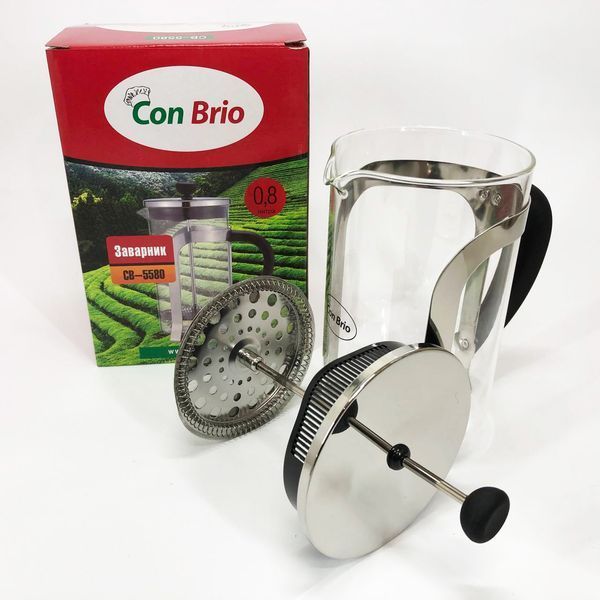 Френч-прес Con Brio CB-5580 0.8 л, Стильний скляний чайник для заварювання, Заварний скляний чайник 00019100 фото