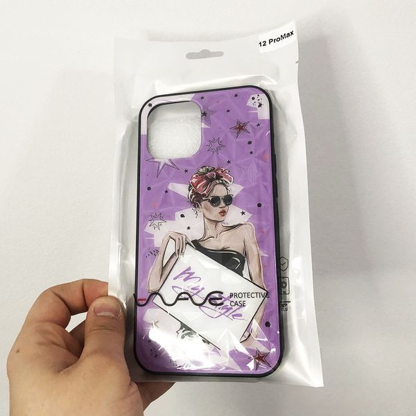 Чохол на Apple Iphone 12 Pro Max дівчина в окулярах. Колір фіолетовий 00023770 фото