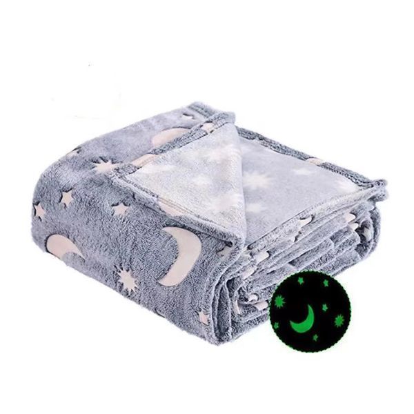Светящийся в темноте плед плюшевое покрывало Blanket kids Magic Star 150х100 см флисовое одеяло. Цвет: серый 00012603 фото
