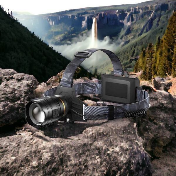 Фонарь налобный мощный Bailong BL-8075-2-GT100, 3 режима, Zoom, алюминий, аккум 2*18650, USB кабель 00023436 фото