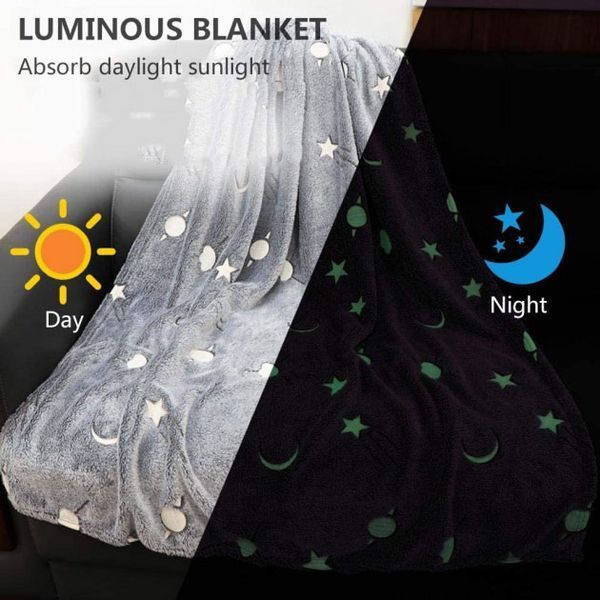 Светящийся в темноте плед плюшевое покрывало Blanket kids Magic Star 150х100 см флисовое одеяло. Цвет: серый 00012603 фото