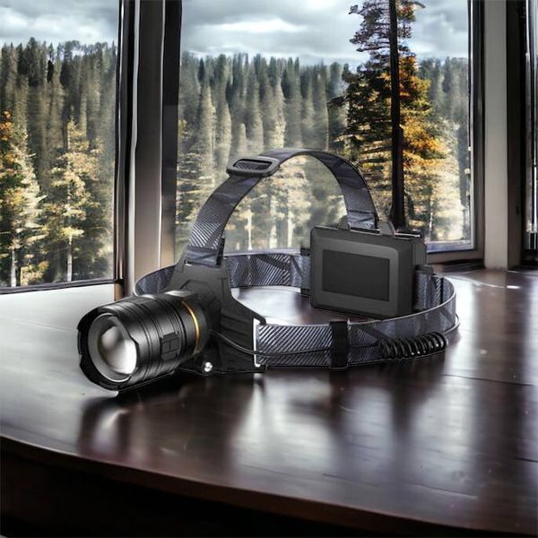 Фонарь налобный мощный Bailong BL-8075-2-GT100, 3 режима, Zoom, алюминий, аккум 2*18650, USB кабель 00023436 фото
