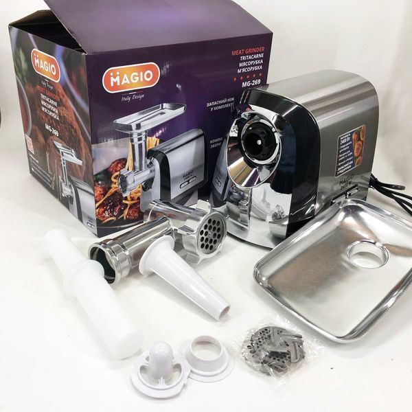 Мясорубка Magio MG-269, 2400 W, мясорубка электрическая металл, мясорубка с металлическим редуктором 00018951 фото
