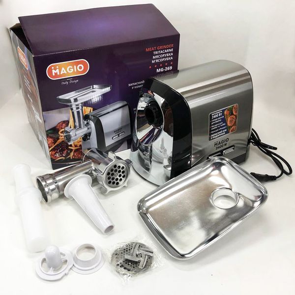 Мясорубка Magio MG-269, 2400 W, мясорубка электрическая металл, мясорубка с металлическим редуктором 00018951 фото