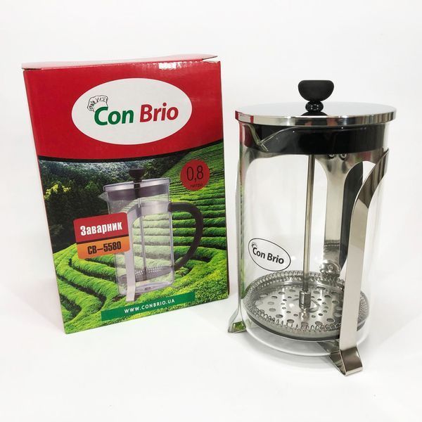 Френч-прес Con Brio CB-5580 0.8 л, Стильний скляний чайник для заварювання, Заварний скляний чайник 00019100 фото