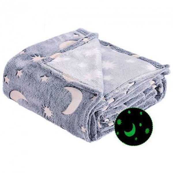 Светящийся в темноте плед плюшевое покрывало Blanket kids Magic Star 150х100 см флисовое одеяло. Цвет: серый 00012603 фото