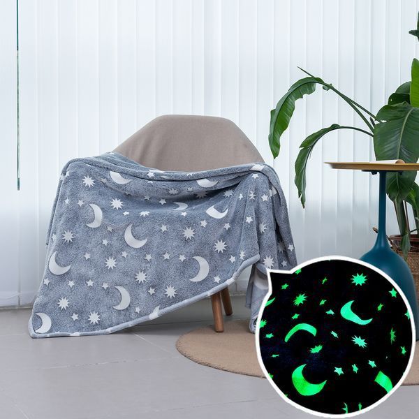 Светящийся в темноте плед плюшевое покрывало Blanket kids Magic Star 150х100 см флисовое одеяло. Цвет: серый 00012603 фото