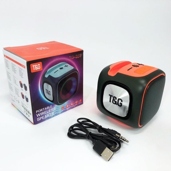 Портативна Bluetooth колонка TG359 7W з підсвічуванням RGB, акумуляторна колонка для музики. Колір: зелений 00017219 фото