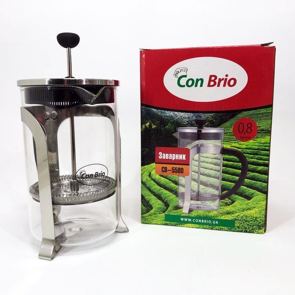 Френч-прес Con Brio CB-5580 0.8 л, Стильний скляний чайник для заварювання, Заварний скляний чайник 00019100 фото