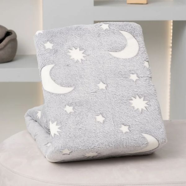 Светящийся в темноте плед плюшевое покрывало Blanket kids Magic Star 150х100 см флисовое одеяло. Цвет: серый 00012603 фото