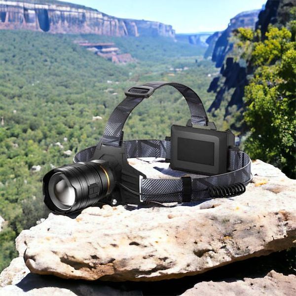 Фонарь налобный мощный Bailong BL-8075-2-GT100, 3 режима, Zoom, алюминий, аккум 2*18650, USB кабель 00023436 фото