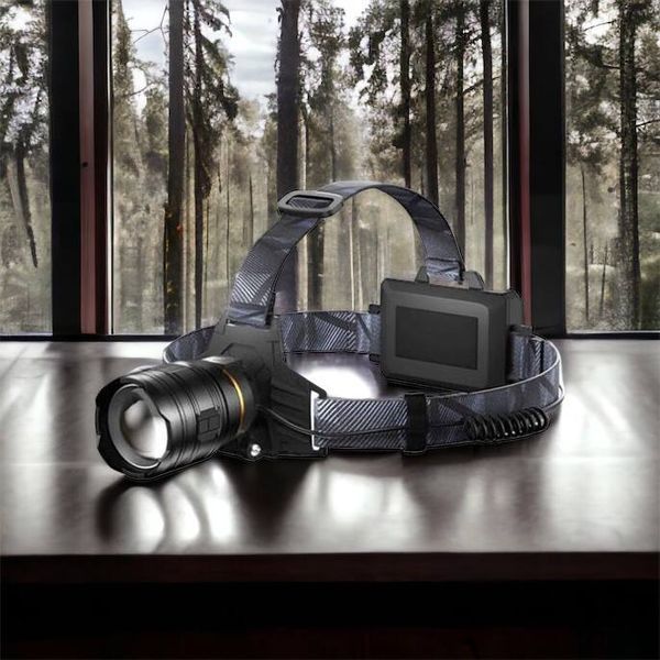 Фонарь налобный мощный Bailong BL-8075-2-GT100, 3 режима, Zoom, алюминий, аккум 2*18650, USB кабель 00023436 фото