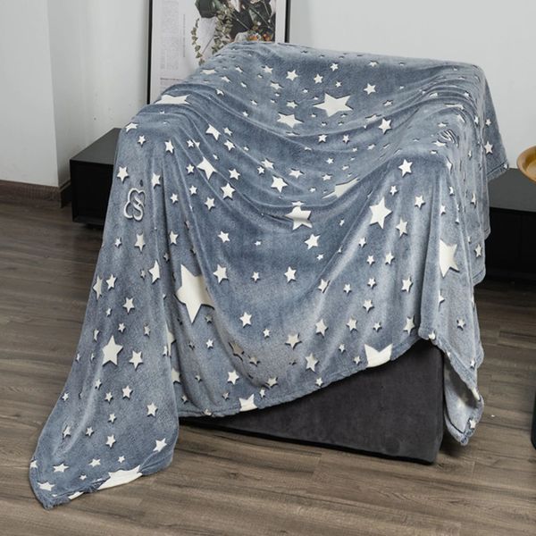 Светящийся в темноте плед плюшевое покрывало Blanket kids Magic Star 150х100 см флисовое одеяло. Цвет: серый 00012603 фото