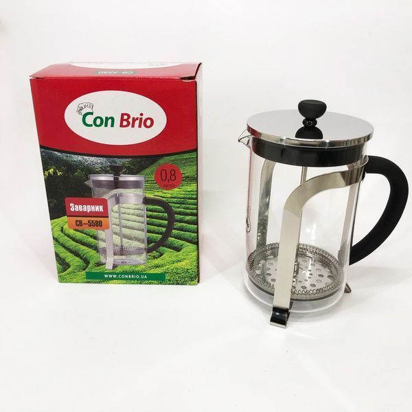 Френч-прес Con Brio CB-5580 0.8 л, Стильний скляний чайник для заварювання, Заварний скляний чайник 00019100 фото