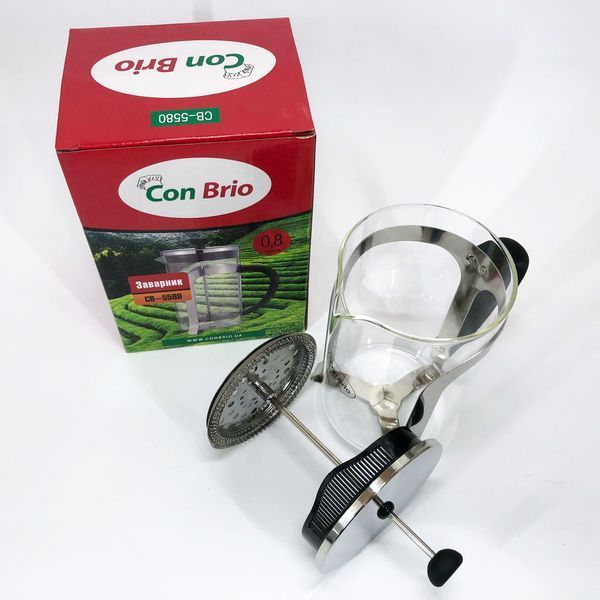 Френч-прес Con Brio CB-5580 0.8 л, Стильний скляний чайник для заварювання, Заварний скляний чайник 00019100 фото