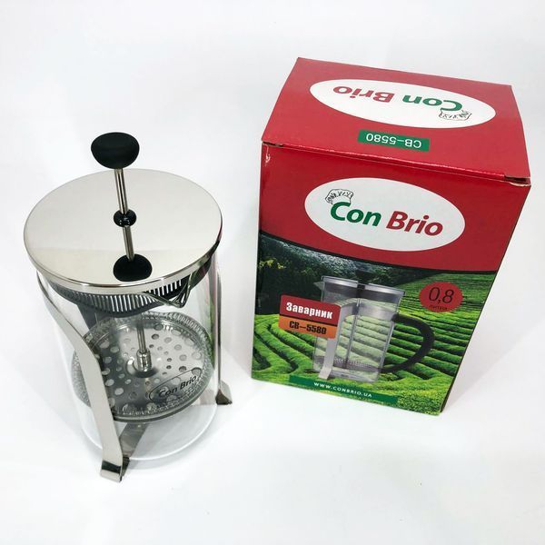Френч-прес Con Brio CB-5580 0.8 л, Стильний скляний чайник для заварювання, Заварний скляний чайник 00019100 фото