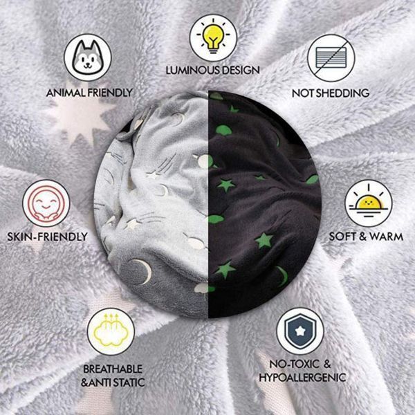 Светящийся в темноте плед плюшевое покрывало Blanket kids Magic Star 150х100 см флисовое одеяло. Цвет: серый 00012603 фото