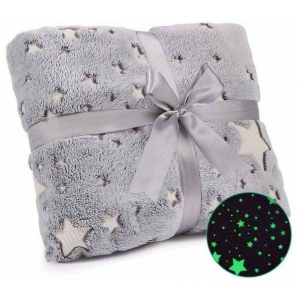 Светящийся в темноте плед плюшевое покрывало Blanket kids Magic Star 150х100 см флисовое одеяло. Цвет: серый 00012603 фото