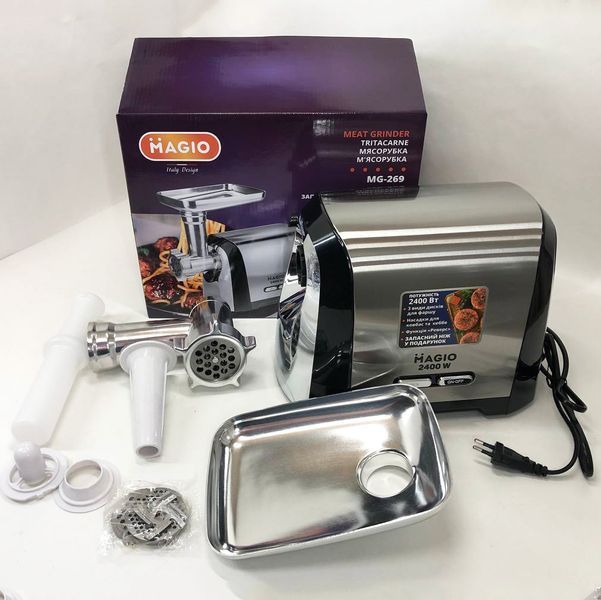 Мясорубка Magio MG-269, 2400 W, мясорубка электрическая металл, мясорубка с металлическим редуктором 00018951 фото