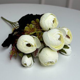 Букет Ранункулюсов искусственный, 30 см, 5 стеблей, 8 цветков/микс (2 букета в уп.). Цвет: белый 00013562 фото
