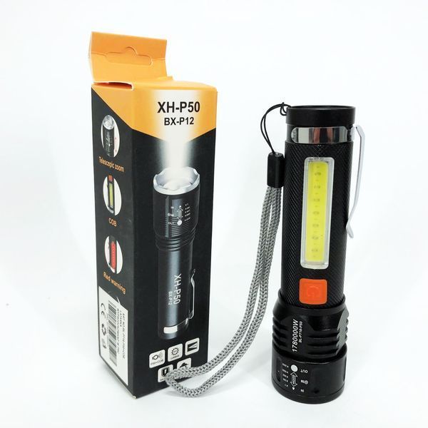 Фонарь аккумуляторный Bailong BL-P716-P50+COB white+red, Портативный светодиодный фонарь с зарядкой 00023054 фото