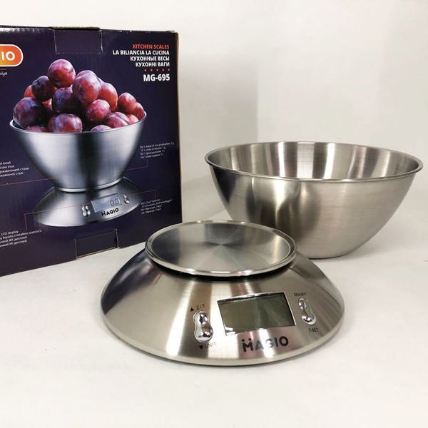 Весы кухонные на 5 кг из нержавеющей стали MAGIO MG-695, весы мини, Весы кухонные со съемной чашей 00018727 фото