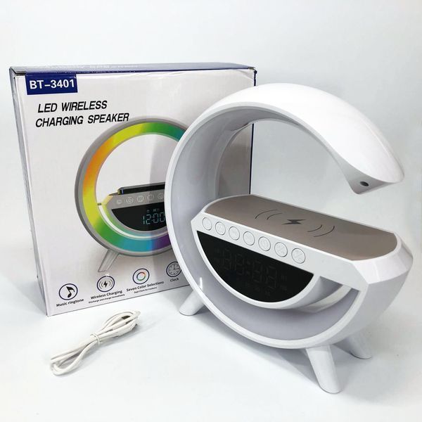Настольная смарт лампа-ночник G-Smart BT-3401 с беспроводной зарядкой, колонкой и часами 00013470 фото