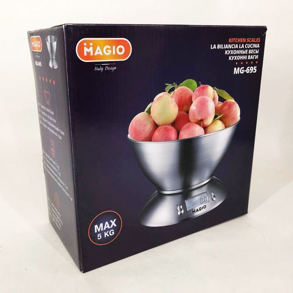 Весы кухонные на 5 кг из нержавеющей стали MAGIO MG-695, весы мини, Весы кухонные со съемной чашей 00018727 фото