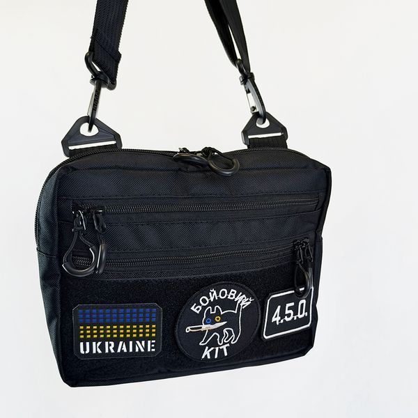 Тактическая сумка для патчей Cordura 600D &mdash; 5 карманов, мессенджер черный из ткани 00018456 фото