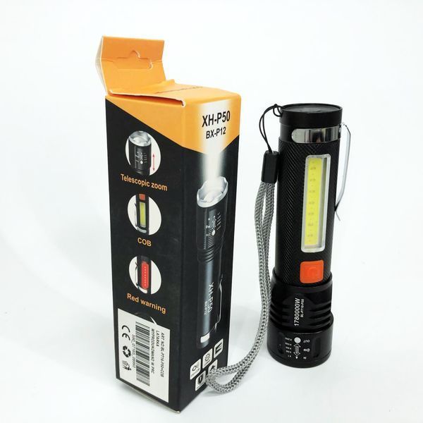 Фонарь аккумуляторный Bailong BL-P716-P50+COB white+red, Портативный светодиодный фонарь с зарядкой 00023054 фото