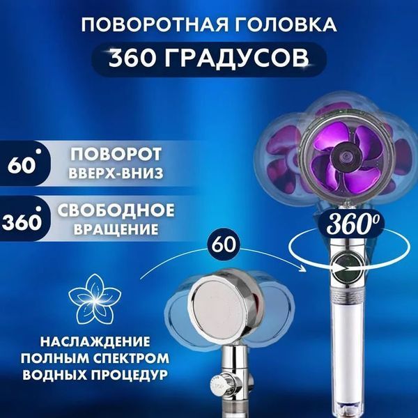 Душевая турболейка высокого давления, водосберегающая насадка для душа с вентилятором. Цвет: фиолетовый 00013457 фото