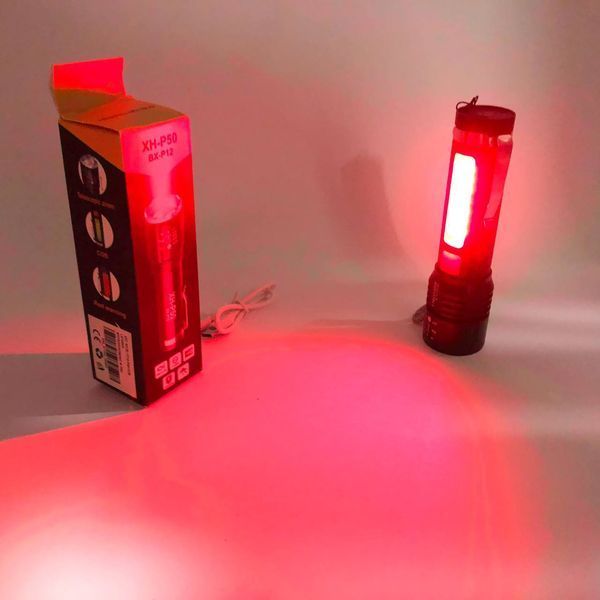 Фонарь аккумуляторный Bailong BL-P716-P50+COB white+red, Портативный светодиодный фонарь с зарядкой 00023054 фото