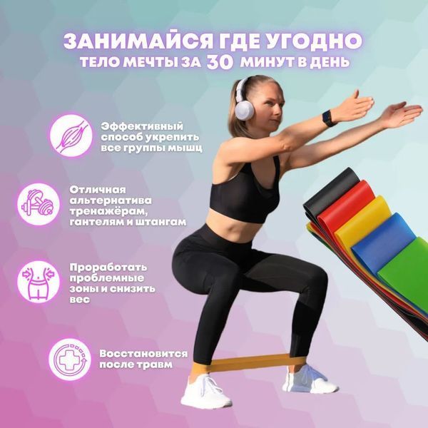Гумка для фітнесу Fit Simplify GO DO 5 шт, спортивна гумка для тренувань, гума для тренувань 00014428 фото