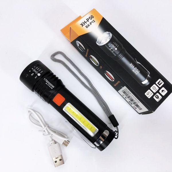 Фонарь аккумуляторный Bailong BL-P716-P50+COB white+red, Портативный светодиодный фонарь с зарядкой 00023054 фото
