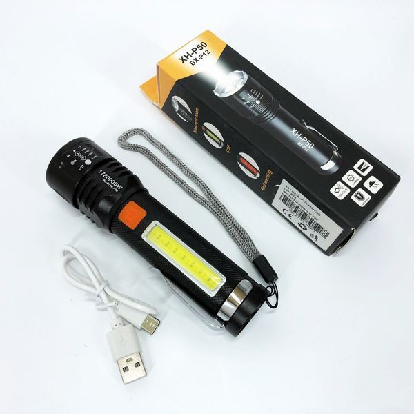 Фонарь аккумуляторный Bailong BL-P716-P50+COB white+red, Портативный светодиодный фонарь с зарядкой 00023054 фото