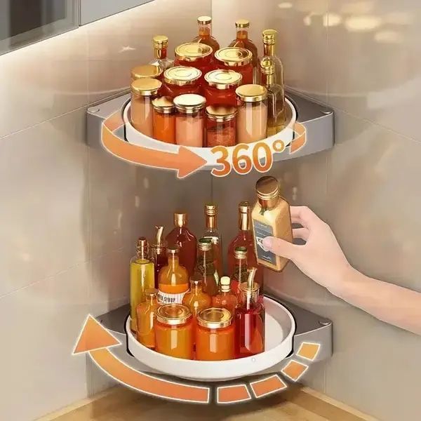 Кутова обертова полиця для ванної кімнати Multi Functional Rotational Tray 00013198 фото