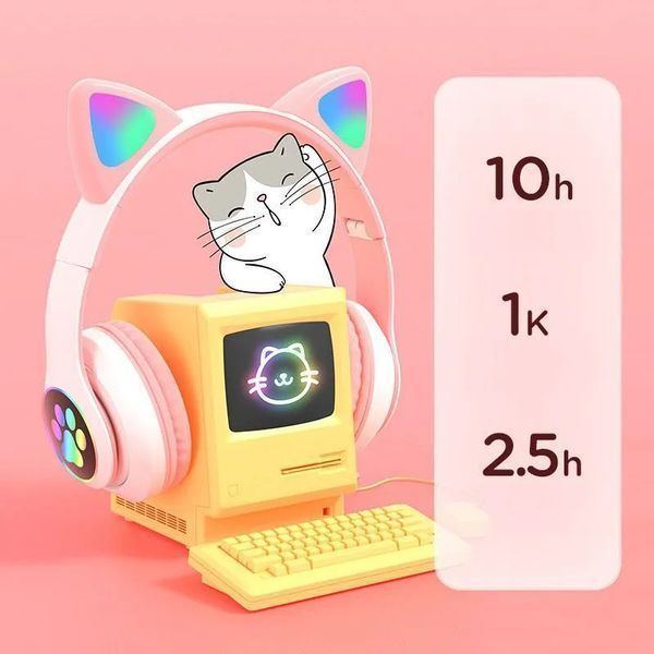 Бездротові навушники LED з котячими вушками CAT STN-28. Колір: рожевий 00023868 фото