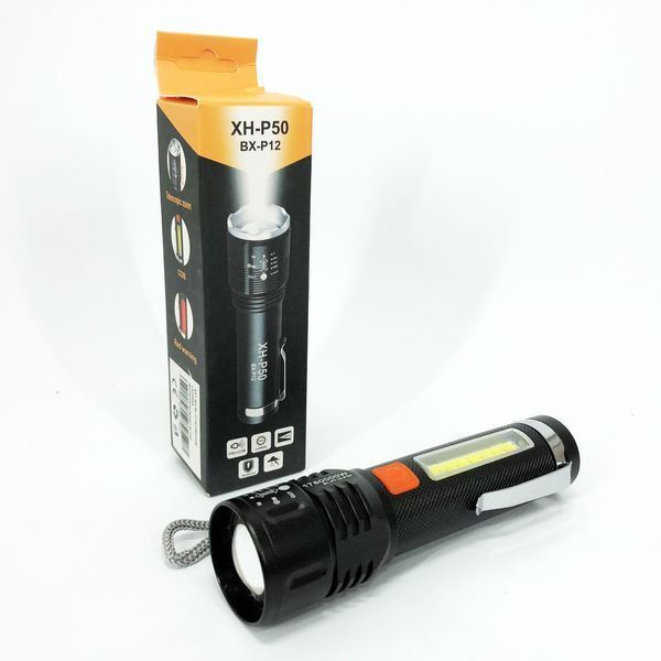 Фонарь аккумуляторный Bailong BL-P716-P50+COB white+red, Портативный светодиодный фонарь с зарядкой 00023054 фото