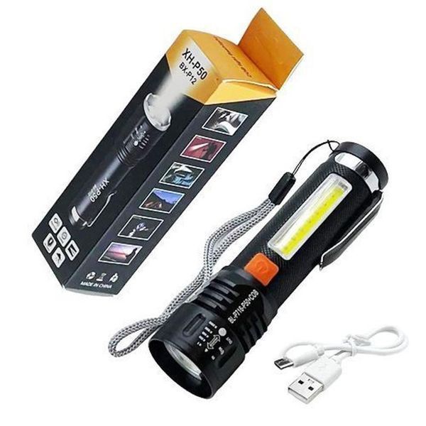 Фонарь аккумуляторный Bailong BL-P716-P50+COB white+red, Портативный светодиодный фонарь с зарядкой 00023054 фото