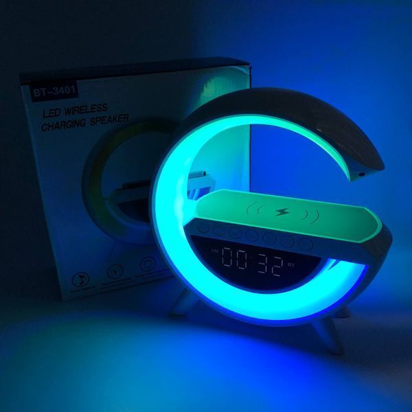 Настольная смарт лампа-ночник G-Smart BT-3401 с беспроводной зарядкой, колонкой и часами 00013470 фото