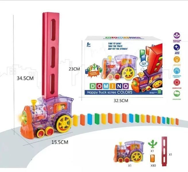 Конструктор игрушка-поезд домино, DOMINO Happy Truck sciries COLORS 60 деталей 00015852 фото