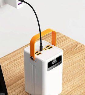 Power bank 100000 mAh зі швидкою зарядкою та вбудованими кабелями, білий 00017931 фото