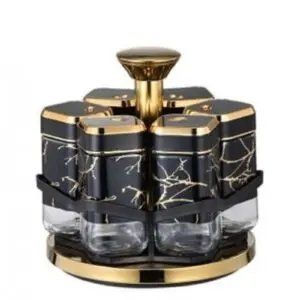 Органайзер на підставці для спецій 6 банок BLACK-GOLD 00020500 фото