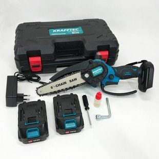 Аккумуляторная цепная мини пила 15 см в кейсе Krafftec (36V 4 Ач) + 2 аккумулятор и индикатором заряда 00013528 фото