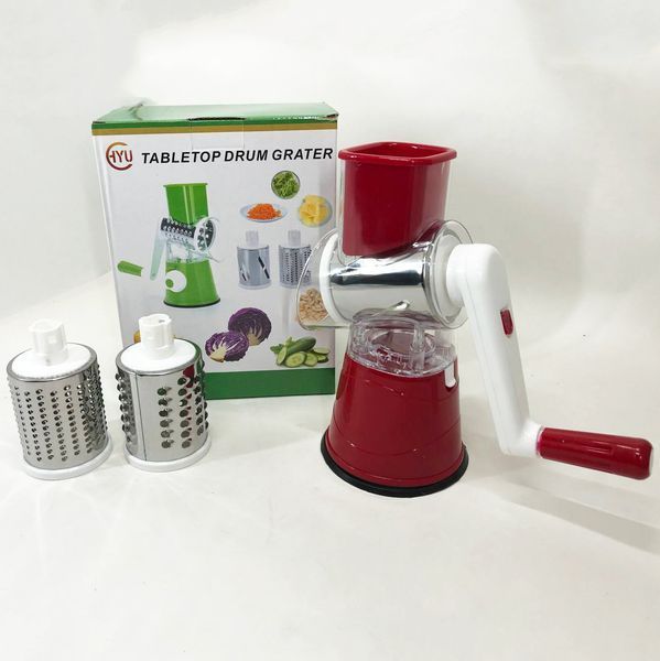 Овощерезка мультислайсер Tabletop Drum Grater Kitchen Master Терка для овощей и фруктов 3 насадки. Цвет: красный 00020135 фото