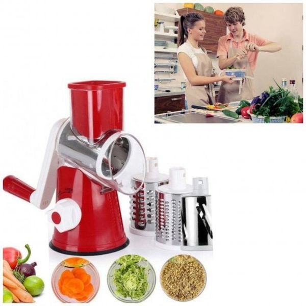 Овощерезка мультислайсер Tabletop Drum Grater Kitchen Master Терка для овощей и фруктов 3 насадки. Цвет: красный 00020135 фото