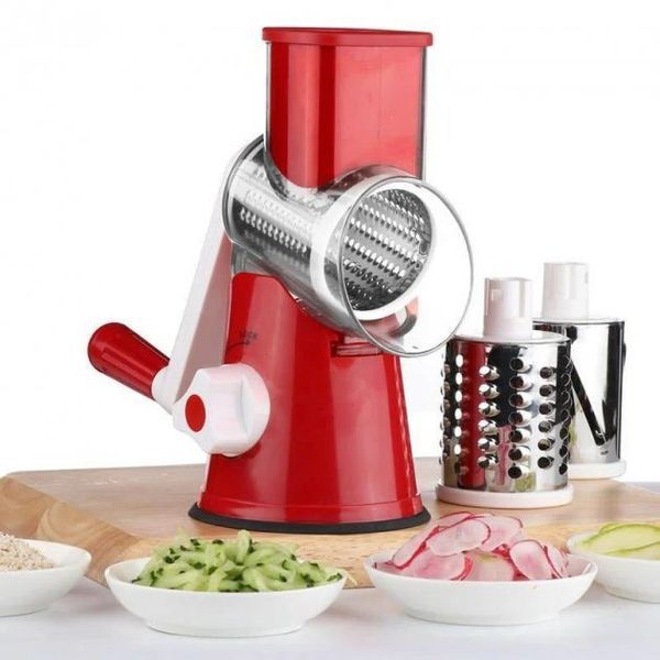Овощерезка мультислайсер Tabletop Drum Grater Kitchen Master Терка для овощей и фруктов 3 насадки. Цвет: красный 00020135 фото
