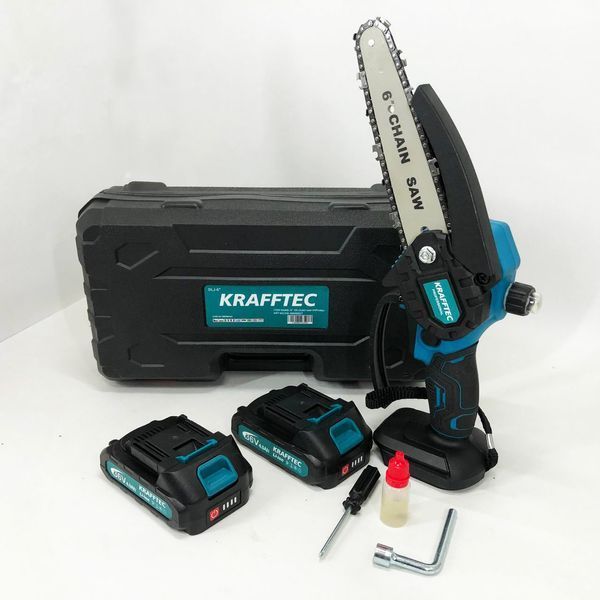 Акумуляторна ланцюгова міні пила 15 см у кейсі Krafftec (36V 4 Ач) + 2 акумулятори та індикатором заряду 00013528 фото